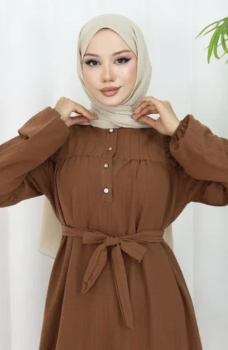 Ruffle Belted Dress 2064-04 Brown 2064-04