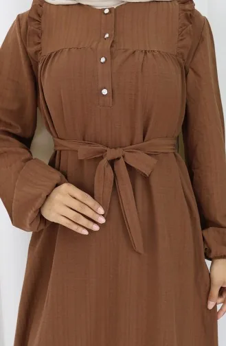 Ruffle Belted Dress 2064-04 Brown 2064-04