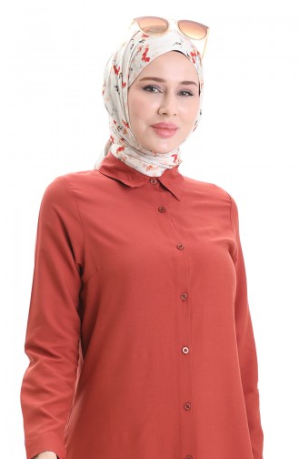 Düğmeli Viskon Tunik 6116-04 Koyu Soğan Kabuğu