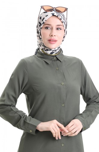 Düğmeli Viskon Tunik 6116-06 Koyu Haki