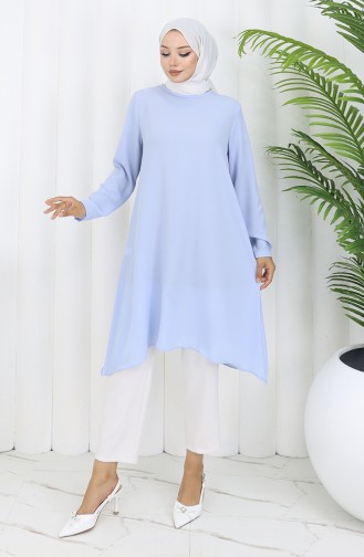 Asimetrik Prenses Tunik 4101-01 Buz Mavisi