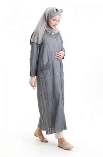 Abaya Authentique En Tissu Şile 4555-01 Gris 4555-01