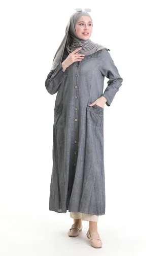 Abaya Authentique En Tissu Şile 4555-01 Gris 4555-01