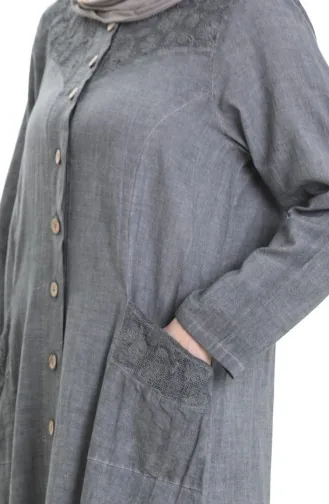 Abaya Authentique En Tissu Şile 4555-01 Gris 4555-01