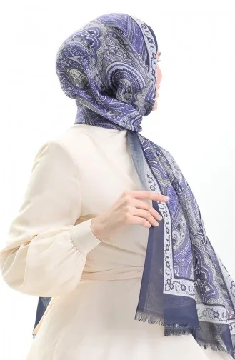 شال قطني بنمط عرقي 90184-04 أزرق داكن أرجواني 90184-04