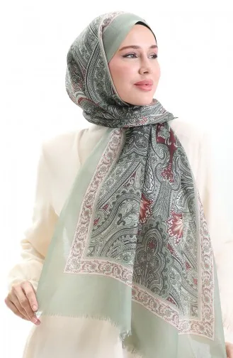 شال قطني بنمط عرقي 90184-15 لون أخضر لوزي أحمر قرمزي 90184-15