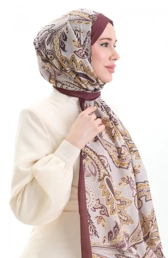 Etnik Desenli Soft Şal 70296-21 Açık Mürdüm Hardal