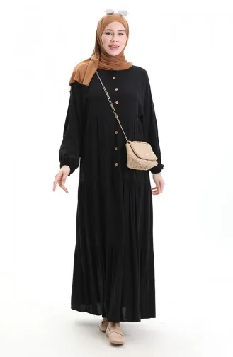 Half Buttoned Dress With A Grandad Collar 0090-01 Black 0090-01