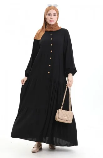 Half Buttoned Dress With A Grandad Collar 0090-01 Black 0090-01