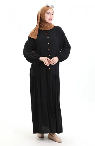 Half Buttoned Dress With A Grandad Collar 0090-01 Black 0090-01