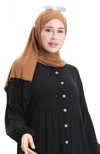 Half Buttoned Dress With A Grandad Collar 0090-01 Black 0090-01