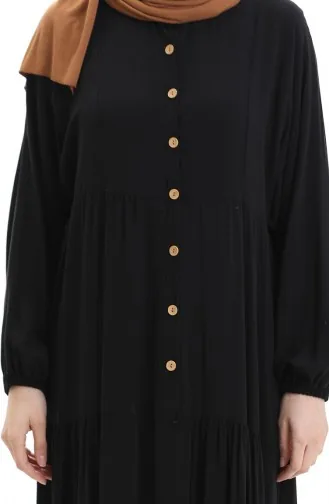 Half Buttoned Dress With A Grandad Collar 0090-01 Black 0090-01