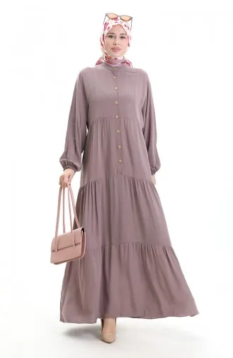 Half Buttoned Dress With A Grandad Collar 0090-02 Mink 0090-02