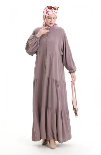 Half Buttoned Dress With A Grandad Collar 0090-02 Mink 0090-02