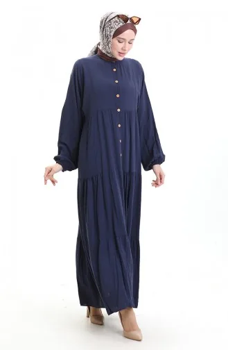 Half Buttoned Dress With A Grandad Collar 0090-03 Dark Navy Blue 0090-03