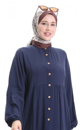 Half Buttoned Dress With A Grandad Collar 0090-03 Dark Navy Blue 0090-03