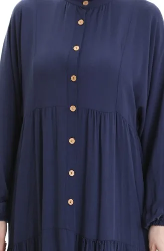 Half Buttoned Dress With A Grandad Collar 0090-03 Dark Navy Blue 0090-03