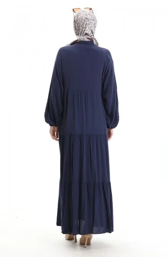 Half Buttoned Dress With A Grandad Collar 0090-03 Dark Navy Blue 0090-03