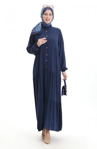Halfgeknoopte Jurk Met Opstaande Kraag 0090-04 Marineblauw 0090-04