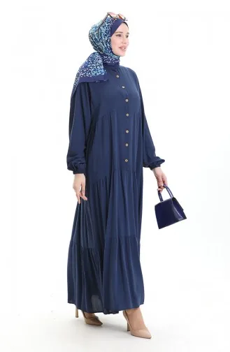 Halfgeknoopte Jurk Met Opstaande Kraag 0090-04 Marineblauw 0090-04