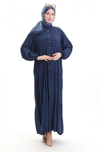 Halfgeknoopte Jurk Met Opstaande Kraag 0090-04 Marineblauw 0090-04