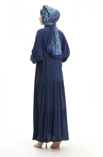 Halfgeknoopte Jurk Met Opstaande Kraag 0090-04 Marineblauw 0090-04