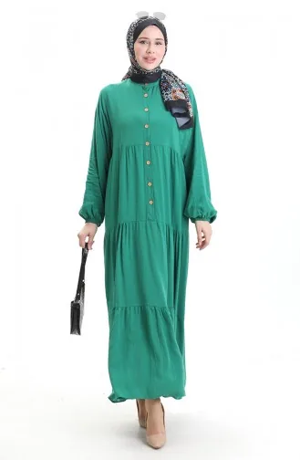 فستان نصف أزرار مع ياقة جد 0090-05 أخضر زمردي 0090-05