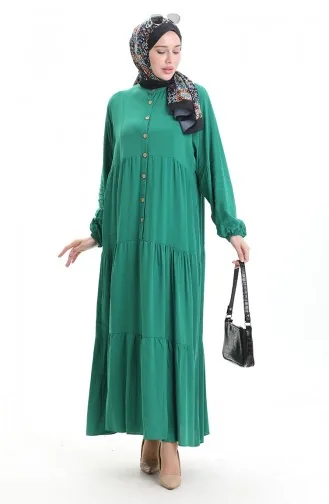فستان نصف أزرار مع ياقة جد 0090-05 أخضر زمردي 0090-05