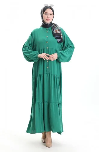 فستان نصف أزرار مع ياقة جد 0090-05 أخضر زمردي 0090-05