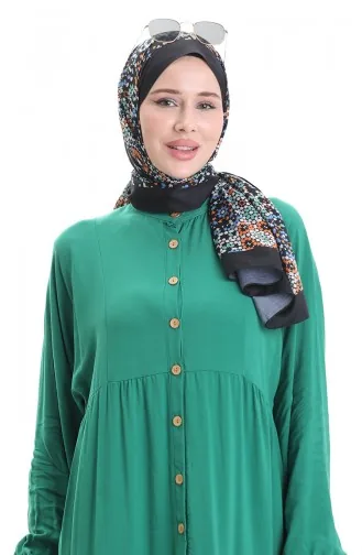 فستان نصف أزرار مع ياقة جد 0090-05 أخضر زمردي 0090-05