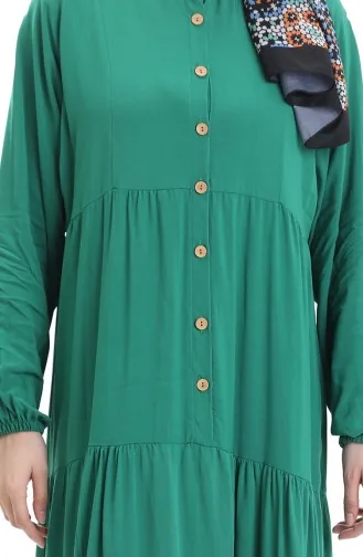 فستان نصف أزرار مع ياقة جد 0090-05 أخضر زمردي 0090-05