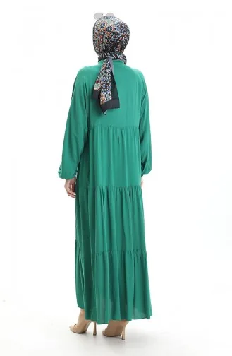 فستان نصف أزرار مع ياقة جد 0090-05 أخضر زمردي 0090-05