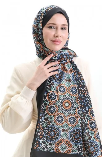 شال ناعم منقوش 70297-02 أسود برتقالي 70297-02