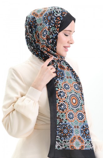 Desenli Soft Şal 70297-02 Siyah Oranj