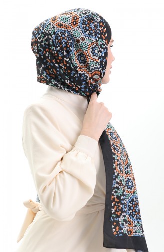 Desenli Soft Şal 70297-02 Siyah Oranj