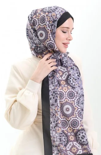 شال ناعم منقوش 70297-04 أسود أرجواني 70297-04