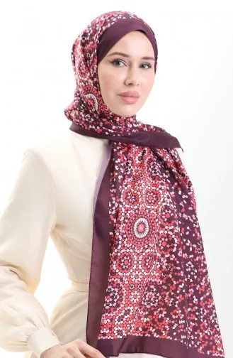 Desenli Soft Şal 70297-06 Mürdüm Mercan Kırmızısı