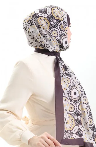 Desenli Soft Şal 70297-08 Koyu Mürdüm Sarı