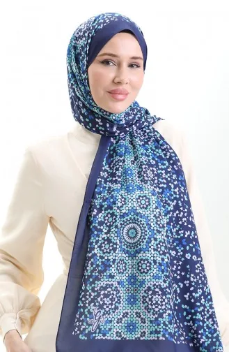 Châle Doux à Motifs 70297-09 Bleu Marine Vert Menthe 70297-09