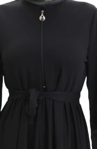 Yarım Fermuarlı Büzgülü Elbise 1202-01 Siyah