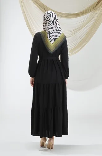 Yarım Fermuarlı Büzgülü Elbise 1202-01 Siyah