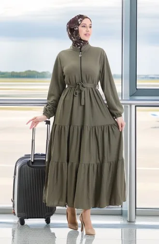 Robe Froncée à Demi-fermeture éclair 1202-02 Kaki 1202-02