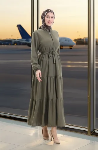 Robe Froncée à Demi-fermeture éclair 1202-02 Kaki 1202-02