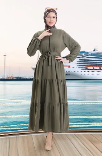 Robe Froncée à Demi-fermeture éclair 1202-02 Kaki 1202-02