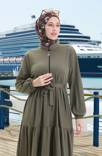 Robe Froncée à Demi-fermeture éclair 1202-02 Kaki 1202-02