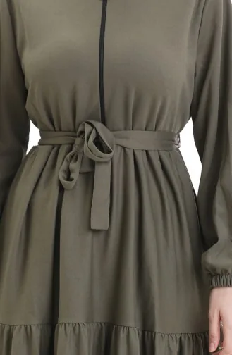 Robe Froncée à Demi-fermeture éclair 1202-02 Kaki 1202-02