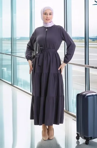 Yarım Fermuarlı Büzgülü Elbise 1202-03 Antrasit
