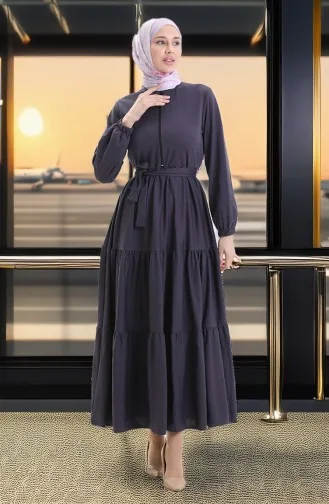 Yarım Fermuarlı Büzgülü Elbise 1202-03 Antrasit