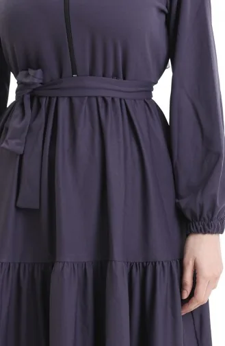 Yarım Fermuarlı Büzgülü Elbise 1202-03 Antrasit