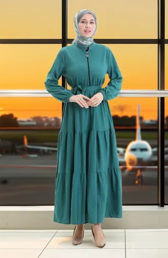 Robe Plissée à Demi-fermeture éclair 1202-04 Vert émeraude 1202-04